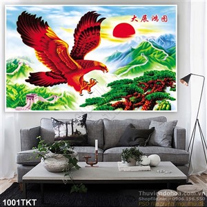Tranh kim tiền chim đại bàng và sơn thủy