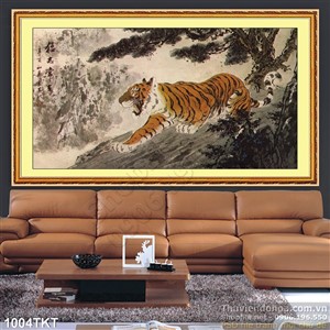 Tranh thư pháp hổ và cây thông