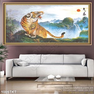 Tranh thư pháp hổ và phong cảnh