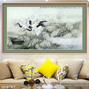 Tranh thư pháp chim hạc và biển