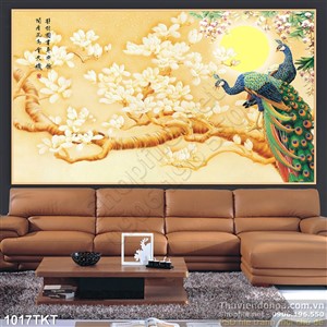 Tranh kim tiền hoa và chim công