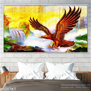 Tranh kim tiền chim đại bàng và sơn thủy