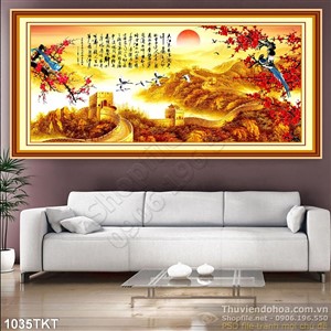 Tranh kim tiền chim công và sơn thủy