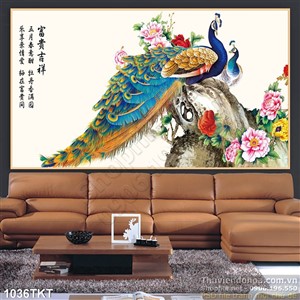 Tranh thư pháp phong thủy chim công