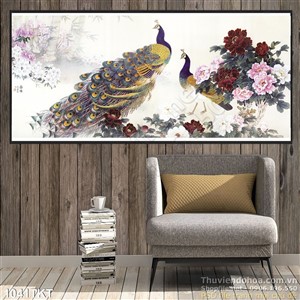 Tranh thư pháp phong thủy chim công