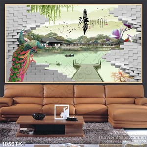 Tranh thư pháp chim công nghệ thuật