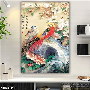 Tranh thư pháp chim trĩ