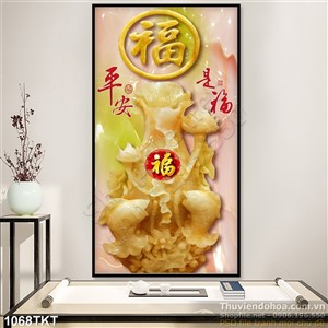 Tranh kim tiền bình cổ và hoa sen