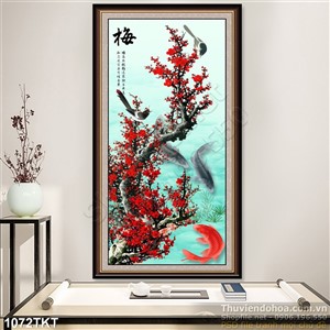 Tranh thư pháp hoa đào mùa xuân