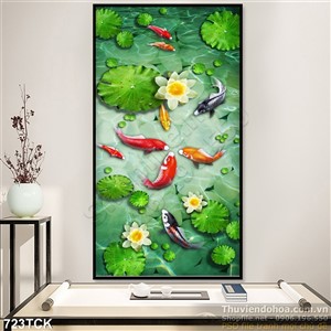 Tranh 3d khổ dọc hoa sen cá chép Tranh 3d khổ dọc hoa sen cá chép