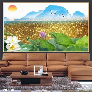 Tranh hoa sen và cánh đồng psd Tranh hoa sen và cánh đồng psd