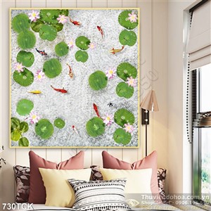 Tranh kính 3d hoa sen cá chép Tranh kính 3d hoa sen cá chép