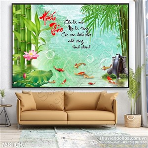 Tranh 3d hiếu thảo cá chép cây tre Tranh 3d hiếu thảo cá chép cây tre