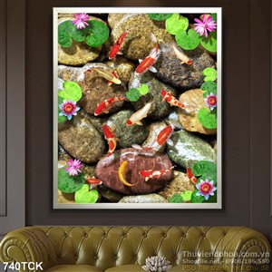 Tranh sỏi nâu và đàn các chép tươi mát Tranh sỏi nâu và đàn các chép tươi mát