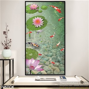 Tranh khổ dọc hoa sen và cá chép in uv Tranh khổ dọc hoa sen và cá chép in uv