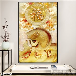 Tranh 3d cá chép giả ngọc phong thủy Tranh 3d cá chép giả ngọc phong thủy