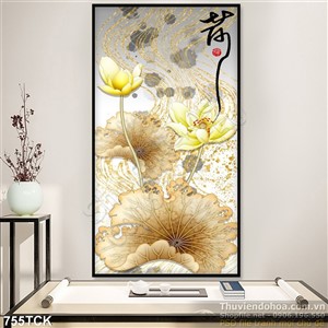 Tranh khổ dọc 3 walll hoa sen vẽ tay Tranh khổ dọc 3 walll hoa sen vẽ tay