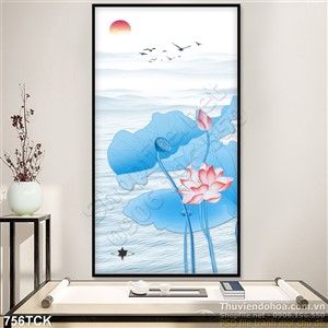 Tranh hoa sen khổ dọc in uv đẹp Tranh hoa sen khổ dọc in uv đẹp