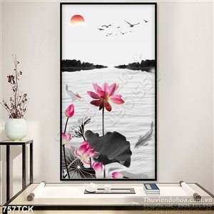 Tranh khổ dọc hoa sen 3d in khổ lớn Tranh khổ dọc hoa sen 3d in khổ lớn