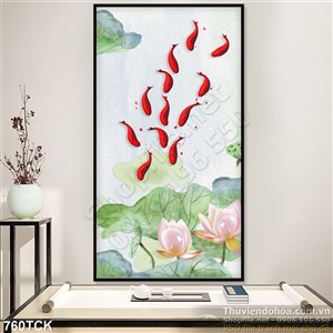 Tranh cá chép phong thủy khổ dọc wall và đóa hoa sen giả ngọc Tranh cá chép phong thủy khổ dọc wall và đóa hoa sen giả ngọc