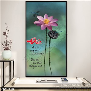 Tranh đức hoa sen khổ dọc 3d in uv file psd Tranh đức hoa sen khổ dọc 3d in uv file psd