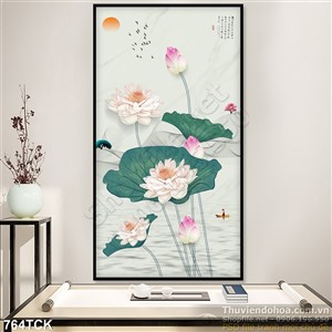 Tranh khổ dọc hoa sen 3d in uv khổ lớn Tranh khổ dọc hoa sen 3d in uv khổ lớn