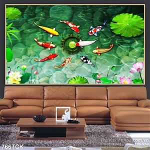 Tranh cá chép 3d quần tụ in uv Tranh cá chép 3d quần tụ in uv