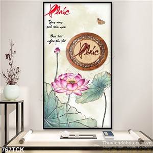 Tranh in uv chữ phúc hoa sen Tranh in uv chữ phúc hoa sen