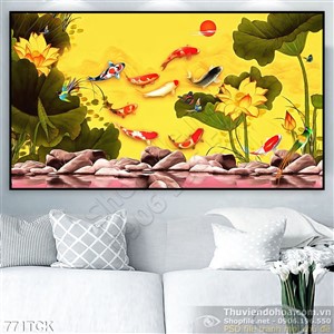 Tranh cá chép wall hoa sen Tranh cá chép wall hoa sen