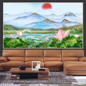 Tranh phong thủy hoa sen in uv Tranh phong thủy hoa sen in uv