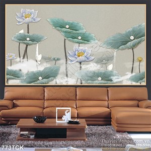 Tranh nghệ thuật hoa sen khổ ngang decor Tranh nghệ thuật hoa sen khổ ngang decor