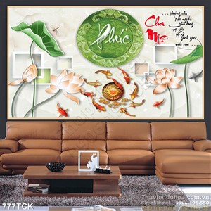 Tranh cha mẹ chữ phúc hoa sen giả ngọc Tranh cha mẹ chữ phúc hoa sen giả ngọc