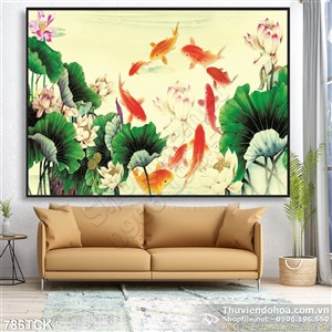 Tranh vẽ in uv hoa sen và cá chép đẹp ấn tường Tranh vẽ in uv hoa sen và cá chép đẹp ấn tường