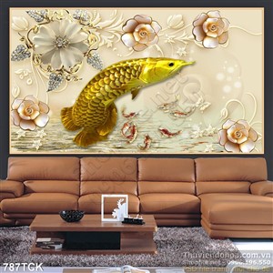 Tranh psd cá rồng phú quý cho gia chủ Tranh psd cá rồng phú quý cho gia chủ
