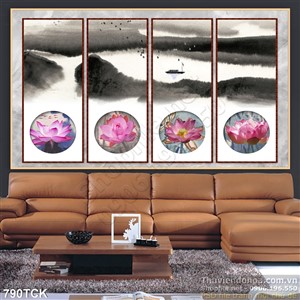 Tranh hoa sen ghép in uv đẹp Tranh hoa sen ghép in uv đẹp