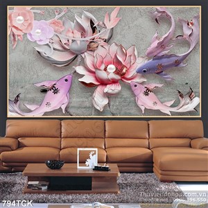 Tranh phù điều cá và hoa 3d Tranh phù điều cá và hoa 3d