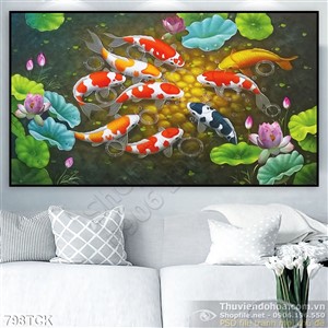 Tranh tranh sơn dầu in uv cá chép Tranh tranh sơn dầu in uv cá chép