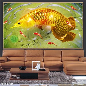 Tranh cá rồng phú quý in uv mạ vàng Tranh cá rồng phú quý in uv mạ vàng
