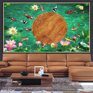 Tranh cá chép bên trống đồng cổ đẹp psd Tranh cá chép bên trống đồng cổ đẹp psd