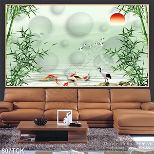 Tranh 3d cá chép và cây tre Tranh 3d cá chép và cây tre