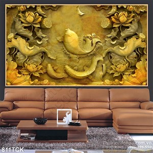 Tranh 3d wall hoa sen và cá chép giả ngọc điều khắc Tranh 3d wall hoa sen và cá chép giả ngọc điều khắc