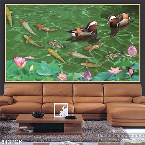 Tranh cá chép và vịt trời in uv Tranh cá chép và vịt trời in uv