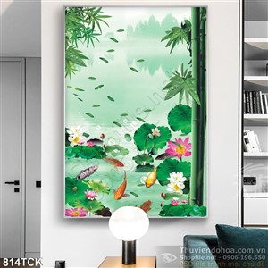 Tranh khổ dọc cá chép 3d và cây tre Tranh khổ dọc cá chép 3d và cây tre