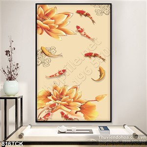 Tranh khổ dọc cá chép 3d và hoa 3d Tranh khổ dọc cá chép 3d và hoa 3d