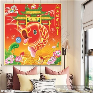 Tranh cá chép đỏ đón xuân rực rỡ Tranh cá chép đỏ đón xuân rực rỡ