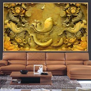 Tranh điêu khắc cá chép và hoa sen đẹp psd Tranh điêu khắc cá chép và hoa sen đẹp psd