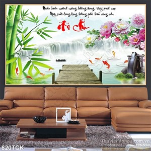 Tranh cây cầu và cây tre cha mẹ cá chép Tranh cây cầu và cây tre cha mẹ cá chép