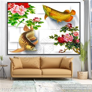 Tranh đôi cá rồng vàng phú quý cho gia chủ Tranh đôi cá rồng vàng phú quý cho gia chủ