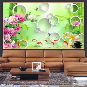 Tranh 3d hoa mẫu đơn cá chép in uv psd Tranh 3d hoa mẫu đơn cá chép in uv psd