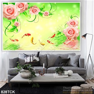 Tranh hoa hồng cá chép psd Tranh hoa hồng cá chép psd